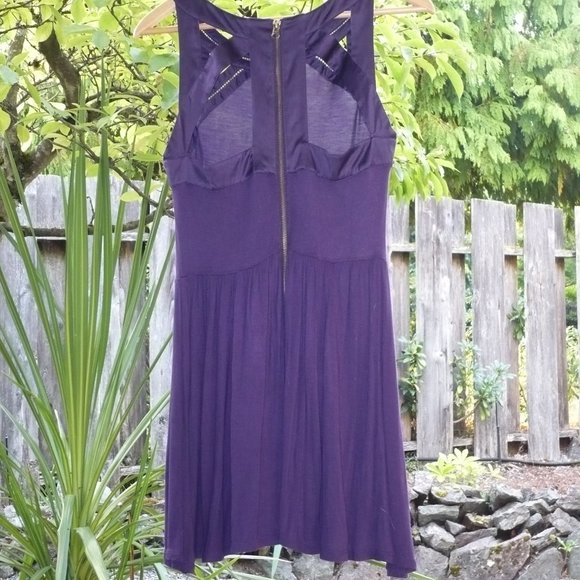 Y2K Urban Outfitters Plum Jersey Cut Out Skater Hipster Mini Dress - Picture 2 of 14